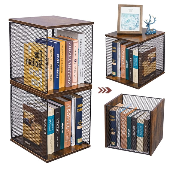Cube Storage Shelves Diamond Mesh-Walnut-11.8"x12.6"x13.7" Stackable Organizer for Bedroom Living Room