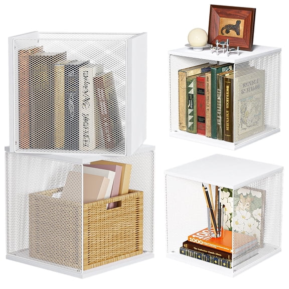 Cube Storage Shelves Diamond Mesh-White-11.8"x12.6"x13.7" Stackable Bedroom Living Room Organizer