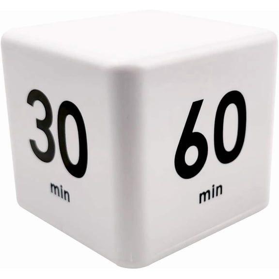 Cube Timer, Productivity Cube Flip Timer for Kitchen Studying Workout Classroom Kids ADHD 15-20-30-60 Minute Preset, White
