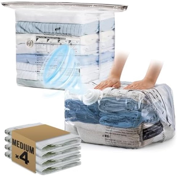 Cube Vacuum Storage Bags 4 pack, Medium Size (25x19x11 inch), Vacuum Seal Bags for Clothing, Travel Compression Packing for Clothes, Blankets, Baby Clothes, Travel Accessories