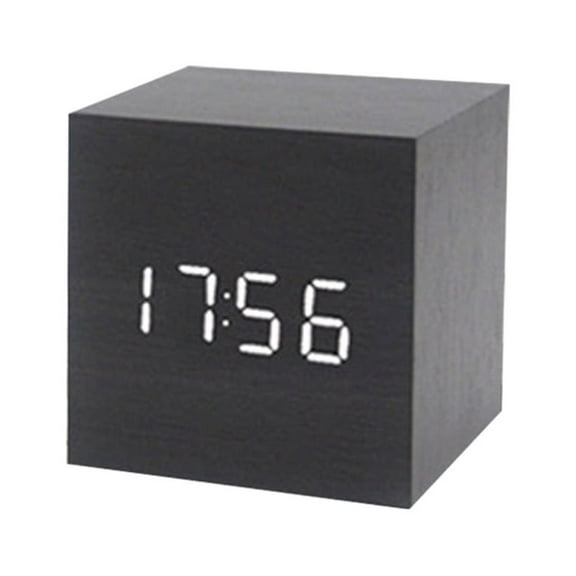 SDFGTstore Wood Cube Voice Control Alarm Clock Bedside Table Square Clock Multipurpose