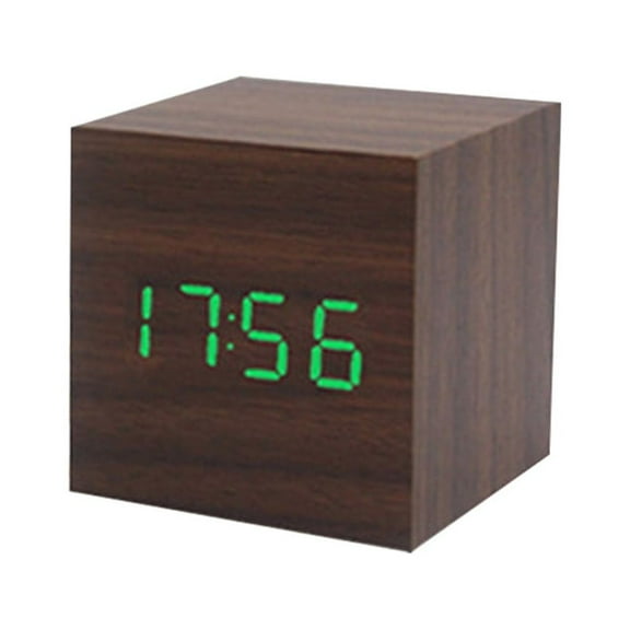 SDFGTstore Wood Cube Voice Control Alarm Clock Bedside Table Square Clock Multipurpose