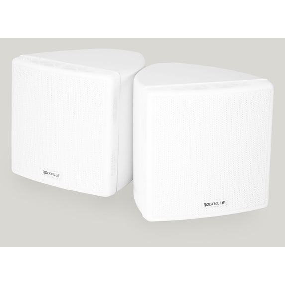 Rockville Cube White Pair 3.5-in 30W RMS Each, Home Theater Wall Speakers 8 Ohm, 360 Swivel Brackets, 2-Way Sound, ABS Cabinet