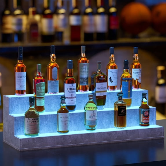 Cubehom LED 3 Tier 38 inch Bar Bottle Display Shelf with App & Remote Control for Home Party Gray