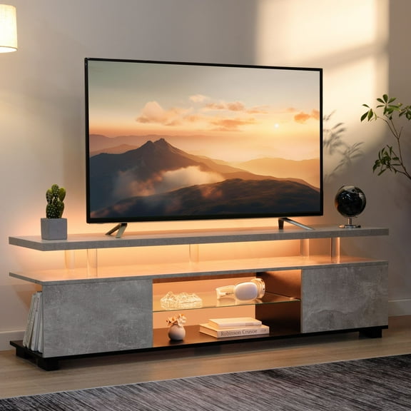 Cubehom LED TV Stand Entertainment Center with Storage Wood Gaming TV for 70 inch TV for Adults Living Room White
