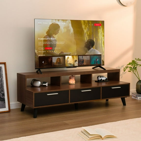 Cubehom Wood TV Stand for 60 Inch TV, Entertainment Center with Storage, TV Console Table Media Console, Modern TV Stands for Living Room, Bedroom, Walnut
