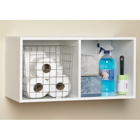 Cubeicals 2-Cube Storage Shelf Organizer, White Wood  Stackable Wall Mount Bookshelf for Home Office
