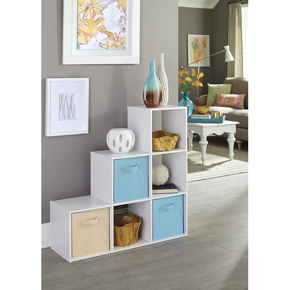 Cubeicals 3-2-1 Corner Bookshelf with Storage Organizer, White