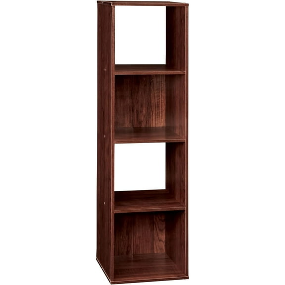 Cubeicals 4 Cube Storage Shelf Organizer Bookshelf, Stackable, Vertical or Horizontal, Easy Assembly, Wood, Dark Cherry Finish