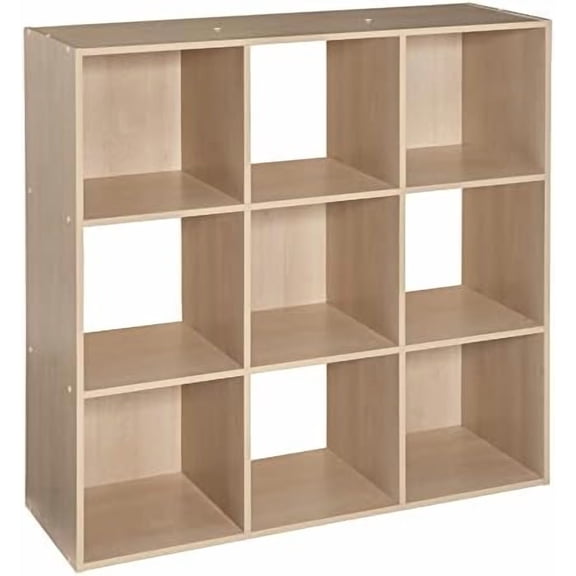 Cubeicals 9 Cube Storage Shelf Organizer Bookshelf, Square Shape, Easy Assembly - Birch Wood Finish