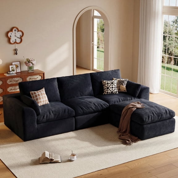 Cubente 108" Cloud Sectional Couch, Boneless Couch, L Shaped Couch with Ottoman, Chenille Modular Sofa for Living Room