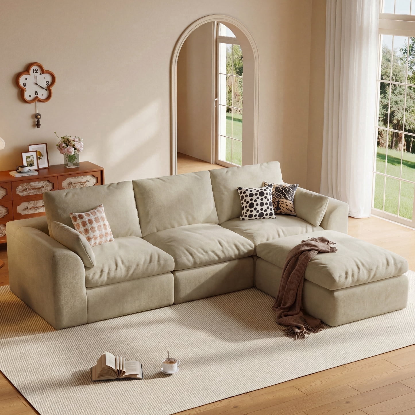 Cubente 108" Cloud Sectional Couch, Boneless Couch, L Shaped Couch with Ottoman, Chenille Modular Sofa for Living Room