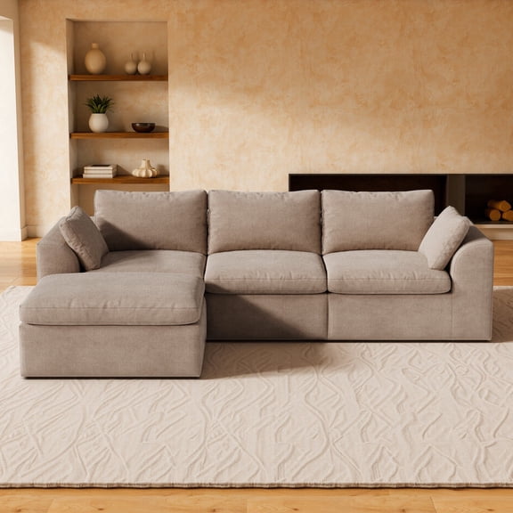 Cubente 108" L-Shaped Boneless Cloud Sectional Sofa with Ottoman, 4-Seater Modular Deep Seat Couch in Two-Tone Mousse Fabric, No Assembly Required for Living Room