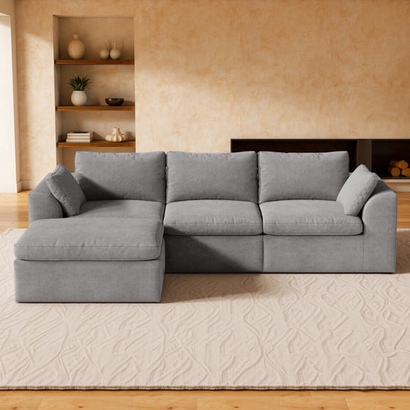 Cubente 108" L-Shaped Boneless Cloud Sectional Sofa with Ottoman, 4-Seater Modular Deep Seat Couch in Two-Tone Mousse Fabric, No Assembly Required for Living Room