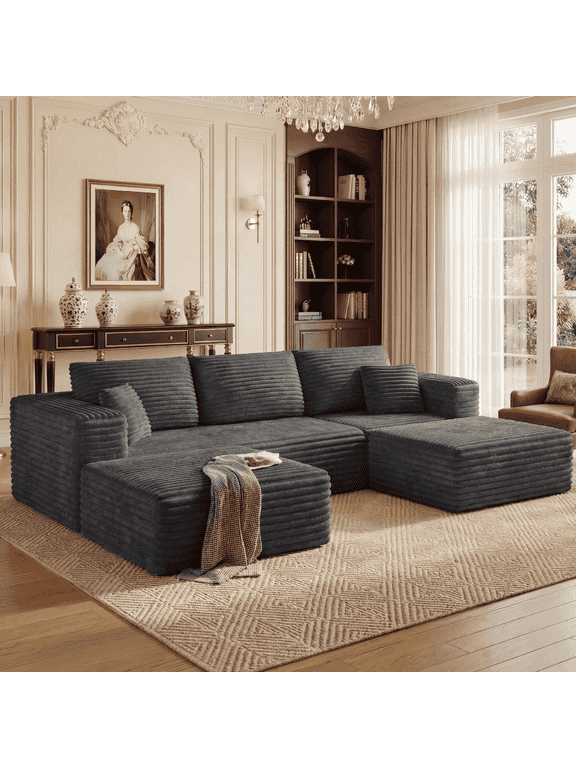 108" Sectional Couch, Cloud Sofa, Boneless Couch No Assembly Required Modular Couch U-shaped Couch for Living Room