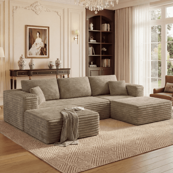 Cubente 108" Sectional Couch, Cloud Sofa, Boneless Couch No Assembly Required Modular Couch U-shaped Couch for Living Room