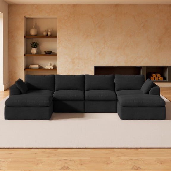 Cubente 138" Oversized U-Shaped Cloud Sectional Sofa with Double Chaise, 6-Seater Boneless Modular Deep Seat Couch in Two-Tone Mousse Fabric, No Assembly Required