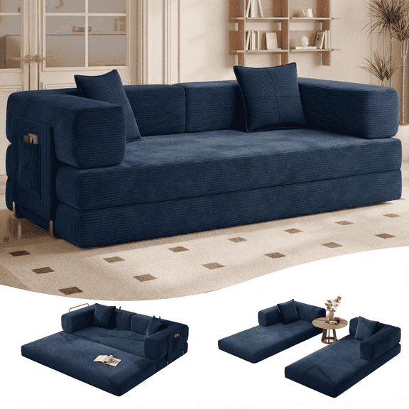 Cubente 5-in-1 Convertible Sofa Bed, 78.8" Sleeper Sofa Boneless Couch with Side Pockets, Folding Floor Sofa Compression Sofa for Living Rooms No Assembly Required