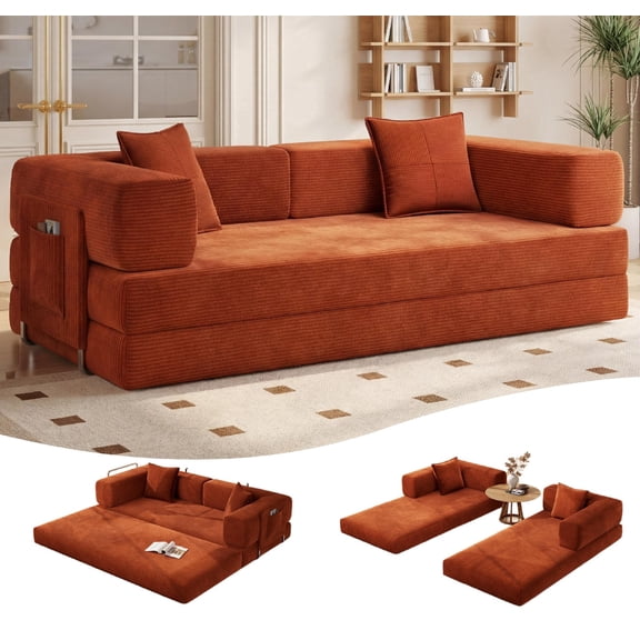 Cubente 5-in-1 Convertible Sofa Bed, 78.8" Sleeper Sofa Boneless Couch with Side Pockets, Folding Floor Sofa Compression Sofa for Living Rooms No Assembly Required