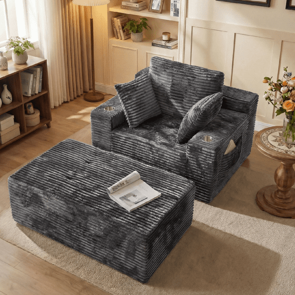 Cubente 67" Chaise Lounge Chair Indoor,Boneless Sofa Bed, Deep Seat Sleeper Couch Reading Chairs, Cloud Couches with Cup Holder & Side Pocket for Living Room, No Assembly Required