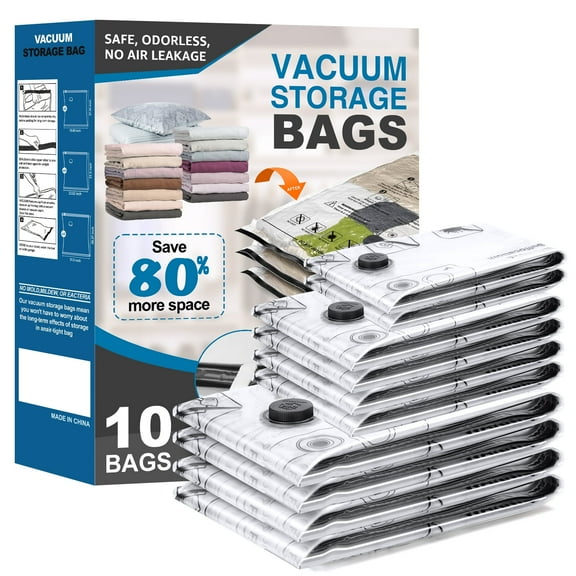 Cubepoint 4 Jumbo 4 Large 2 Medium Vacuum Storage Bags, 10 Combo Reusable Travel Vacuum Storage Bags for Clothes Compression, Airtight Double Zipper Space Bags