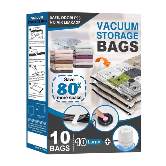 Cubepoint 10 Large Vacuum Storage Bags with Electric Pump, Double-Zip Seal Space Saver Bags for Clothes, Comforters, Blankets, Travel (24 x 32 Inch)