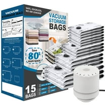 Cubepoint 15 Pack Vacuum Storage Bags with Electric Pump, 3 Jumbo 3 Large 3 Medium 3 Small 3 Roll up Bags, Vacuum Storage Bags for Clothes, Instant Space Saver Storage Bags