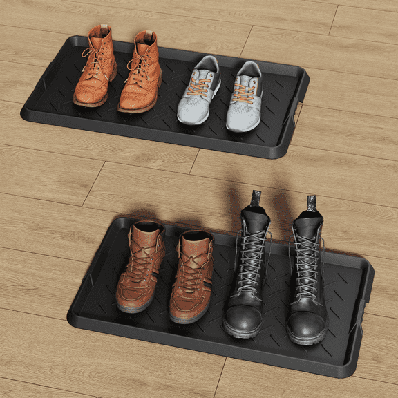 Cubepoint 2PCS Large Rubber Boot Tray, Waterproof Non-Slip Shoe Trays for Entryway, All-Weather Versatile Boot Mat Tray with Raised Edge, 47"x16" Rubber Mat for Shoe Organizer Indoor/Outdoor Use