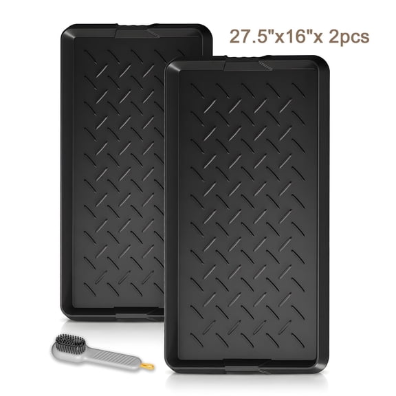 Cubepoint 2PCS Large Rubber Boot Tray, Waterproof Non-Slip Doormat for Entryway, All-Weather Versatile Pet Food Mats Tray with Raised Edge, 27.5"x16" Boot Mat Tray for Shoe Organizer Indoor/Outdoor