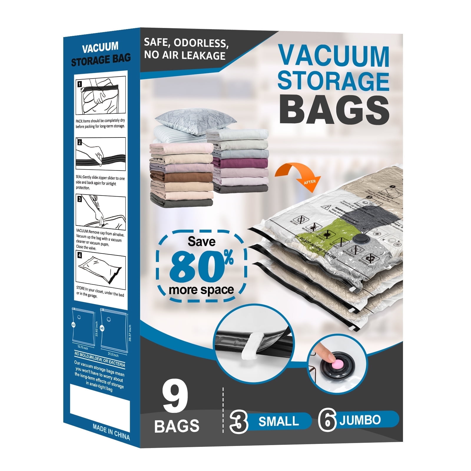 Cubepoint 6 Jumbo 3 Small Vacuum Storage Bags, 9 Pack Space Saver Bags ...