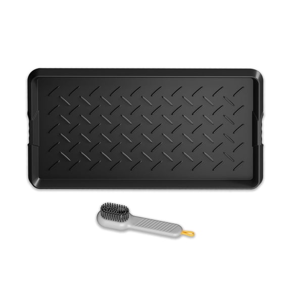 Cubepoint Waterproof Non-Slip Rubber Boot Tray with Brush, Large Shoe Trays for Entryway, All-Weather Versatile Boot Mat Tray with Raised Edge, 27.5"x16" Rubber Mat for Shoe Organizer Indoor/Outdoor
