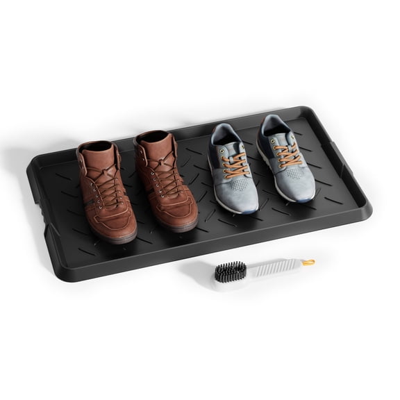Cubepoint Waterproof Non-Slip Rubber Boot Tray, Large Shoe Trays for Entryway, All-Weather Versatile Boot Mat Tray with Raised Edge, 27.5"x16" Rubber Mat for Shoe Organizer Indoor/Outdoor Use