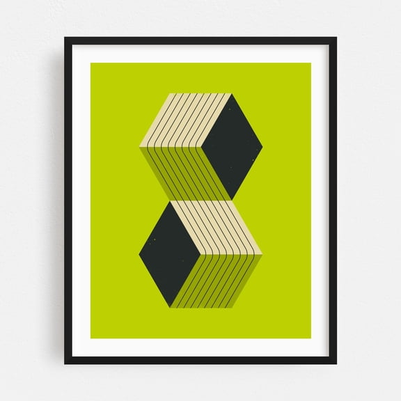 Cubes (2) - Digital Art Geometric Modern Art Abstract Minimalist Pattern Mid-Century Modern Vintage Black Framed Wall Art Print 6 x 8 inches
