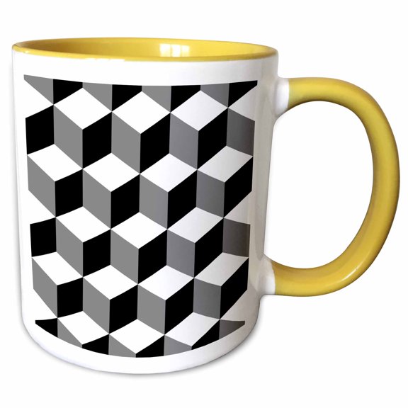 3drose, Cubes Design in Black, White and Gray., 11oz Two-tone Yellow Mug