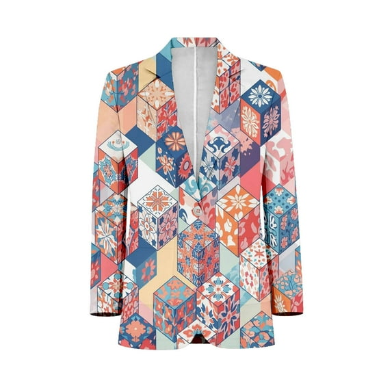 Cubes Floral Pattern Print Mens Suits Shawl Collar Slim Fit Suit Mens ...