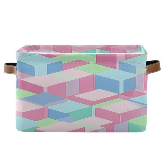 Cubes Pattern Foldable Storage Basket,Canvas Fabric Foldable Storage Bins with Handles Open Home Storage Bins Boxes for Toy Book Shelf Closet Baskets