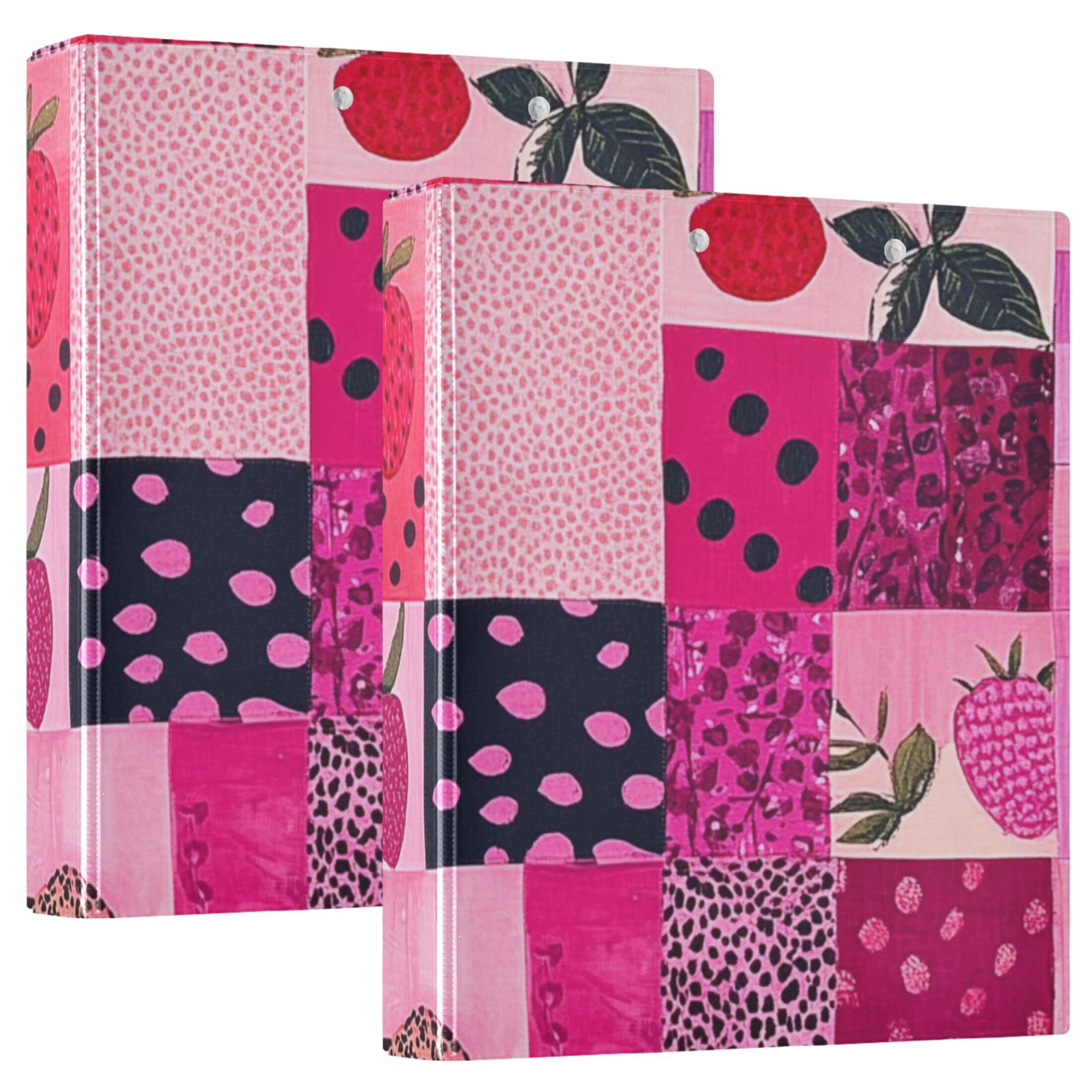 Cubes Pink Straberries 3 Ring Binders 1.5 inch Hardcover File Folders with Interior Pockets A4 Size Organizer for School Office Hospital
