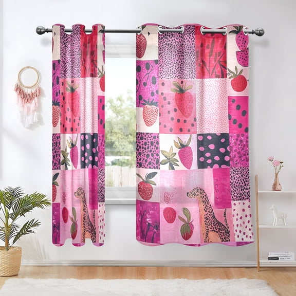 Cubes Pink Straberries Blackout Curtains 63 inch Length 2 Panels Window Decoration Curtains for Bedroom Living Room