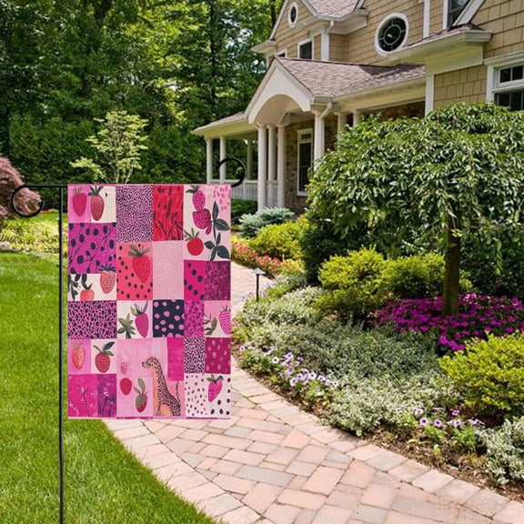 Cubes Pink Straberries Garden Flag Double Sided 12 x 18 Inch Outside Yard Decoration Outdoor Flag