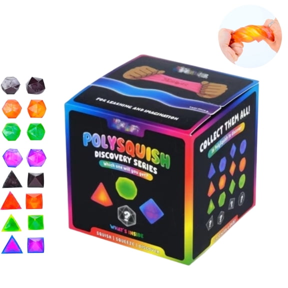 Cubes PolySquish Discovery Series Squishy Collectible Geometric Toy Mystery Sensory Fidget for Stress Relief, STEM Learning & Tactile Play 16 to Collect with Rare Variants