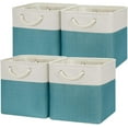 thumbnail image 1 of Cubes Storage Baskets 12 Inch Cube Storage Bins for Shelf, Fabric Storage Cubes for Gift Empty Baskets for Home, Collapsable Box Baskets for Storage (White&Teal), 1 of 14