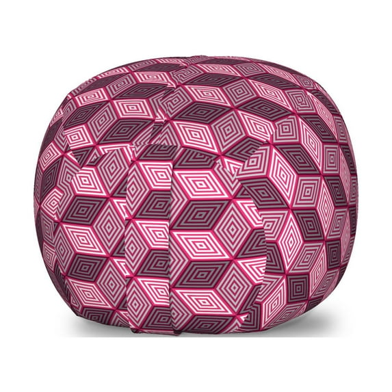 Cubes Storage Toy Bag Chair, Print of Optical Style Game Like Concept Abstract Image Geometric Details, Stuffed Animal Organizer Washable Bag, Large Size, Magenta and White, by Ambesonne