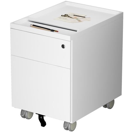 Cubespace 2-Drawer Mobile Filing Cabinet with Wheels, White Metal Under Desk Office File Cabinet