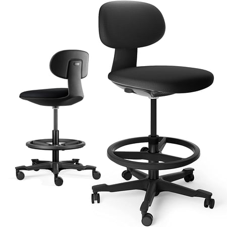Cubespace Drafting Chair Tall Office Chair Ergonomic Standing Desk Chair with Adjustable Height Back Support and Foot Ring for Computer, Studio, Workshop, Classroom, Lab, Counter, Black (Black)