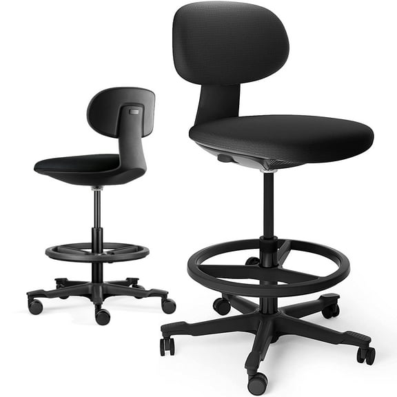 Cubespace Drafting Chair Tall Office Chair Ergonomic Standing Desk Chair with Adjustable Height Back Support and Foot Ring for Computer, Studio, Workshop, Classroom, Lab, Counter, Black (Black)