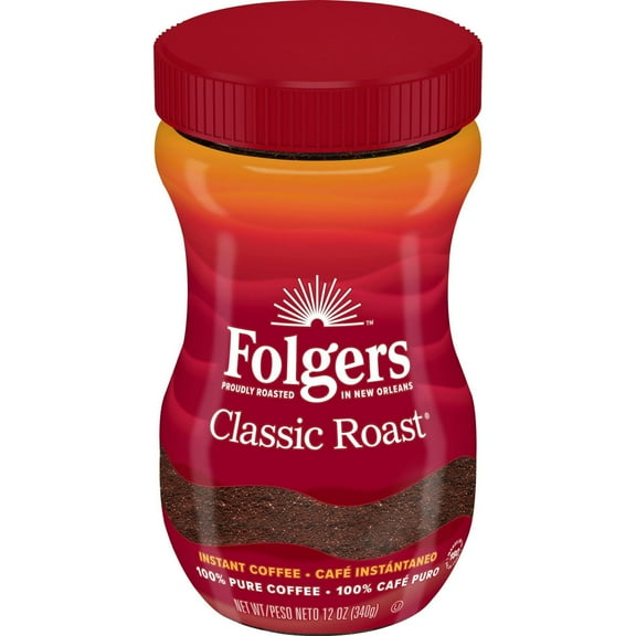 Folgers Classic Roast Instant Coffee Crystals, 12 Ounces - Pack of 2