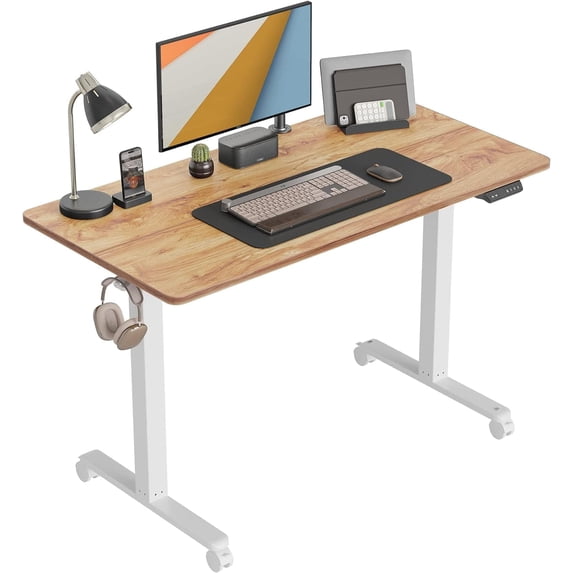 CubiCubi 40'' x 24'' Height Adjustable Electric Standing Desk Sit Stand Home Office Desk with Splice Board, Light Rustic Brown