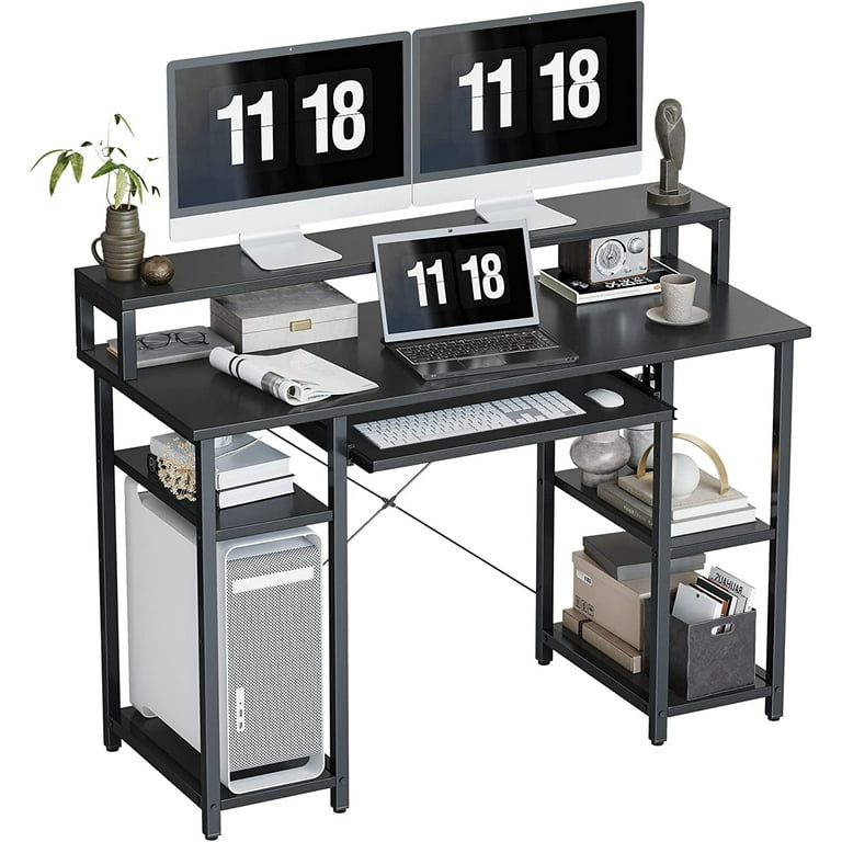 CubiCubi 47 Inch Computer Desk with Storage Shelves Monitor Stand Keyboard Tray Home Office Desk Study Writing Table Black