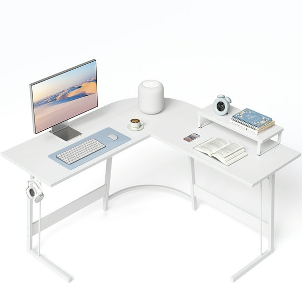 Cubicubi 47x47 inch L Shaped Gaming Desk Computer Office Desk Corner Desk with Large Monitor Stand for Home Office Study Writing Workstation White