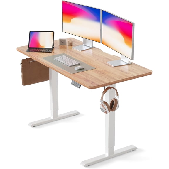 CubiCubi 48 x 24 Inches Electric Standing Desk, Height Adjustable Sit to Stand Desk, Home Office Table with Splice Board, Light Rustic